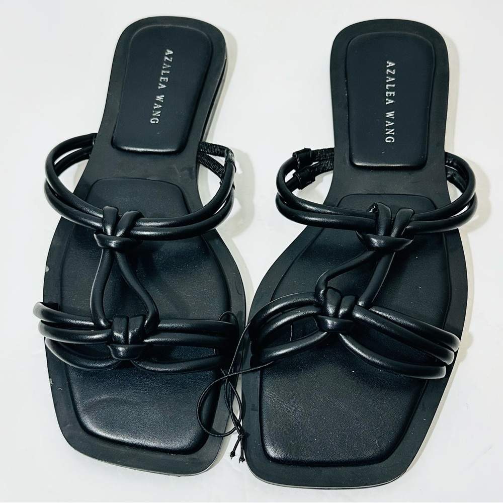 Azalea Wang Stetson Tubular Straps Knot Flat Sandals Women's Black Size US8 EU38